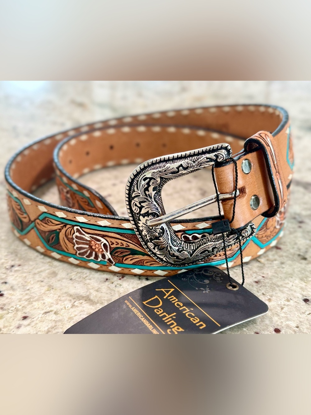 American Darling Hand Tooled Women's Western Leather Belt NWT